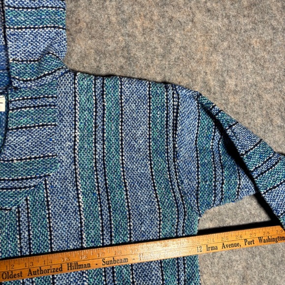 Baja Hoodie Mens L Blue Teal Striped Drug Rug Pullover Surfwear Surfer Hippie - Picture 4 of 6
